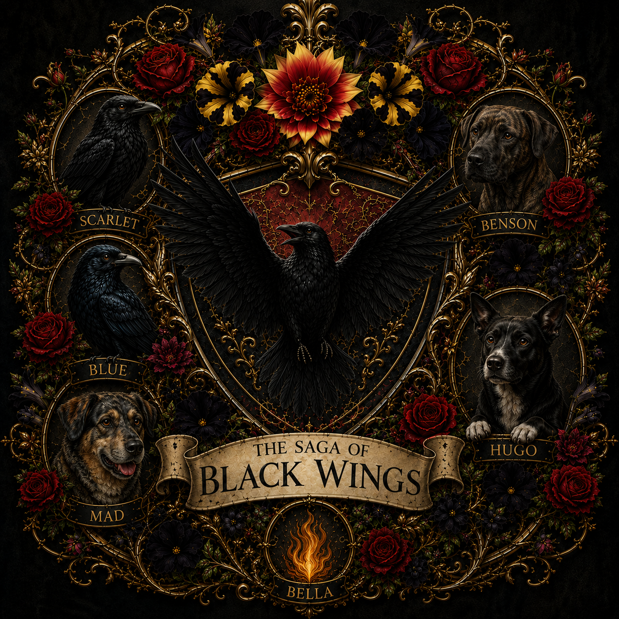 The full animal crest of The Saga of Black Wings